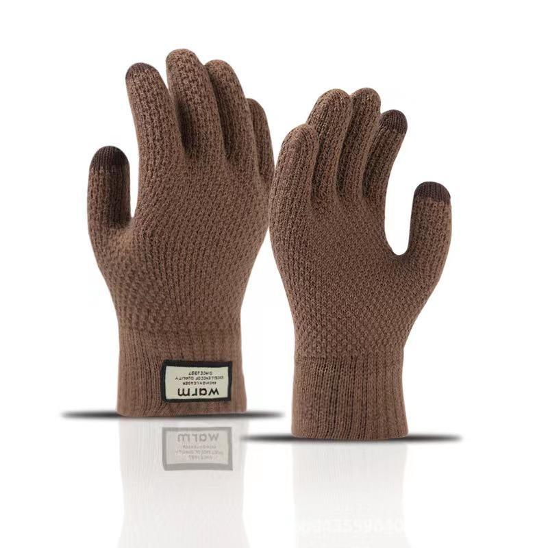 

Мужские теплые зимние перчатки для сенсорных экранов — плотный жаккард, рисунок ананаса, идеально подходят для вождения и езды. коричневый