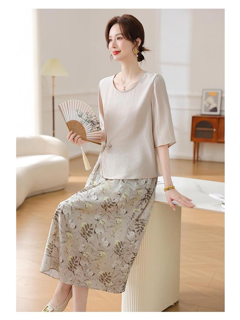 Sommer 2025 Chiffonbluse Zweiteiler für Frauen mittleren und höheren Alters