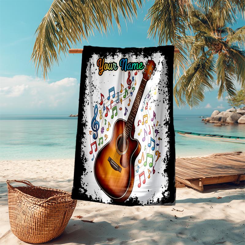 1PC Custom Name Music Guitar Art Beach Towel Highly Absorbent And Sand-Resistant Towel for Swimming, Pool, Yoga, And Travel Lightweight