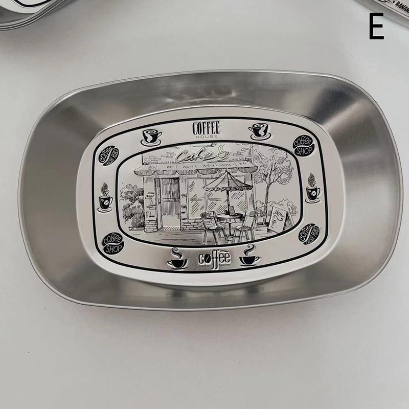 Metal Serving Dish Vintage Tinplate Dinner Plate Stainless Steel Serving Tray Round Seasoning Plates Set For Fruits For Dining