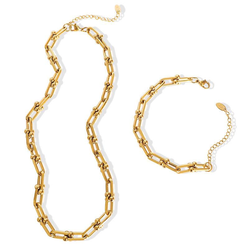 Qiong Yao Hip Hop U-Buckle Necklace & Bracelet Set