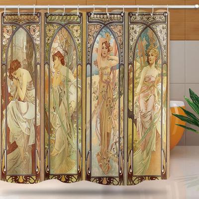 Zasłona Prysznicowa Dama Art Nouveau, Estetyczna Artystyczna Pory Dnia, Odpoczynek Nocy, Wieczorna Zaduma, Świt, Poranne Przebudzenie Zestaw Łazienkowy