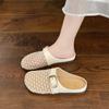 Fashion CRLAYDK Mule for Women Backless Buckle Loafers Slip On Mesh Hollow Out Casual Walking Flat Slides Closed Toe Ladies Slippers