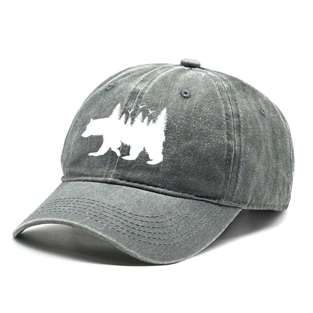 Unisex Washed Cotton Baseball Cap Sun Hat White Bear Print Trucker Cap Fit Raw Brim Snapback Baseball Caps One Size Fits All