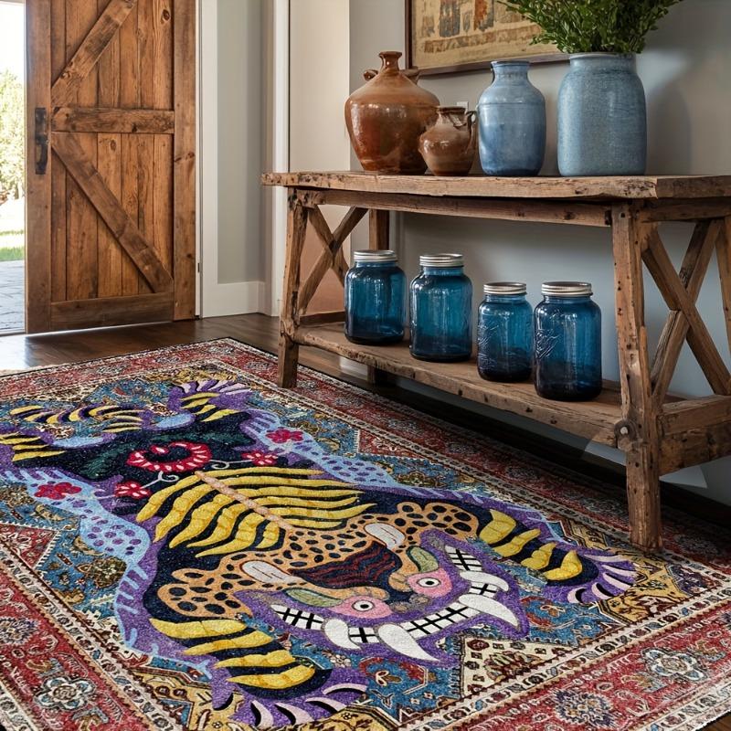 Bottom Washable Tibetan Tiger Carpet Tibetan Tiger Persian Ethnic Style Kitchen Living Room Bedroom Mat Washable Area