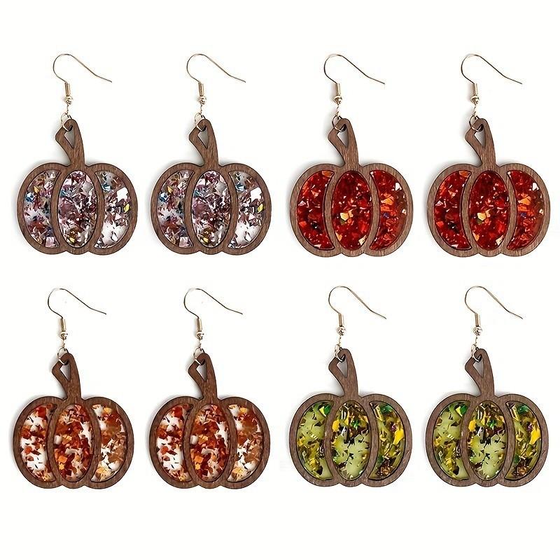 Colorful Pumpkin Eyecatching Earrings Wooden Festive Jewelry For Fall Celebrations