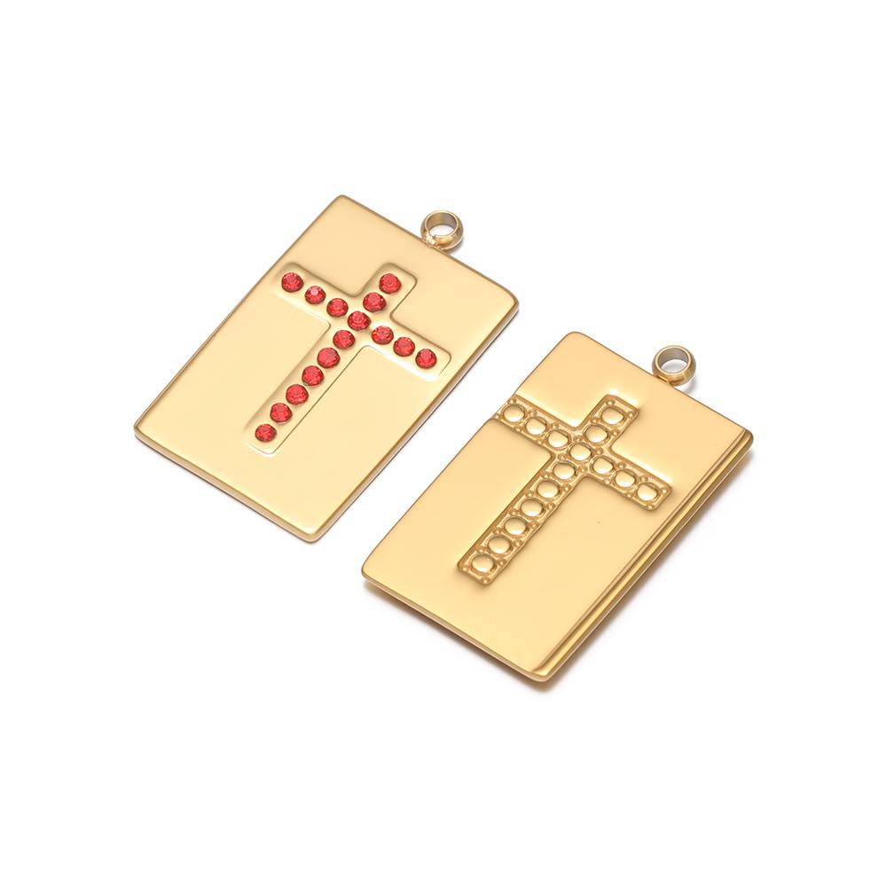 4pcs Stainless Steel Rectangle Zircon Cross Charms Tag Pendant Women Necklace Findings Men DIY Jewelry Earrings Making Supplies