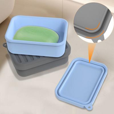Travel Essential Portable Soap Box with Lid Square Leakproof Travel Soap Dish Silicone Soap Storage Box