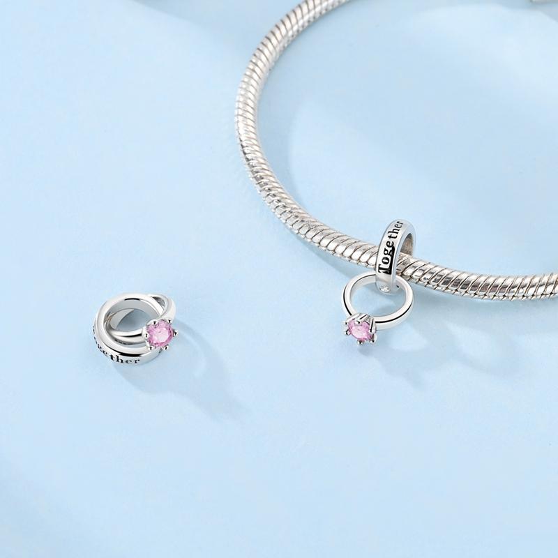 Charm Bead Charms Authentic Copper Marriage Ring Pink Zircon Bead Charms Compatible With Bracelets Women Jewellery Diy Fine Gift Accessory