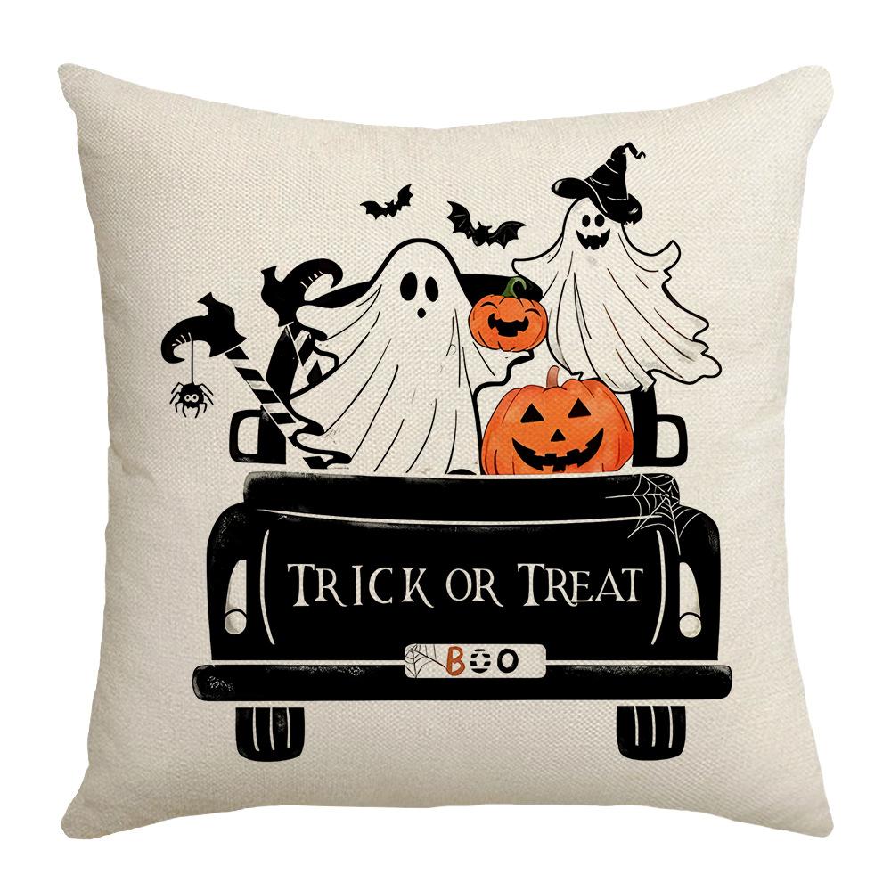 New Halloween Pillow Cover with Cute Pumpkin Ghost Element Letters Digital Print Decorative Pillow Cover