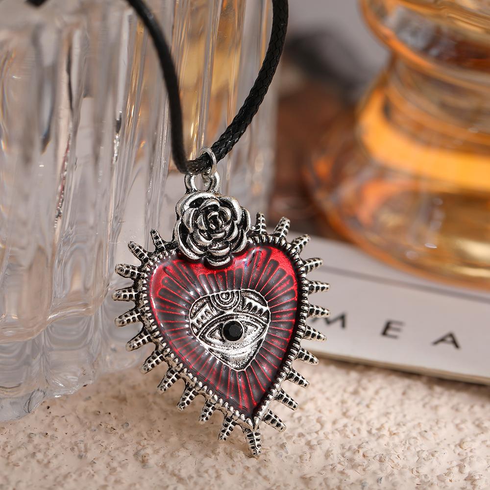 Red Evil Eye Necklace Charms Dragon Eyes Po Glass Cabochon Pendant Handmade Black Chain Necklaces For Women Men Jewelry Gift