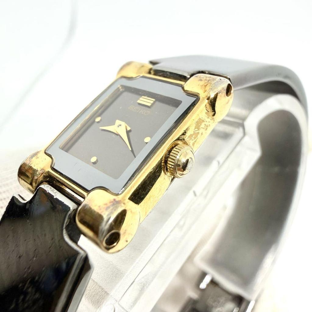 Used New battery SEIKO Bangle Watch 1E20-5750 Square Ladies Seiko Quartz Working