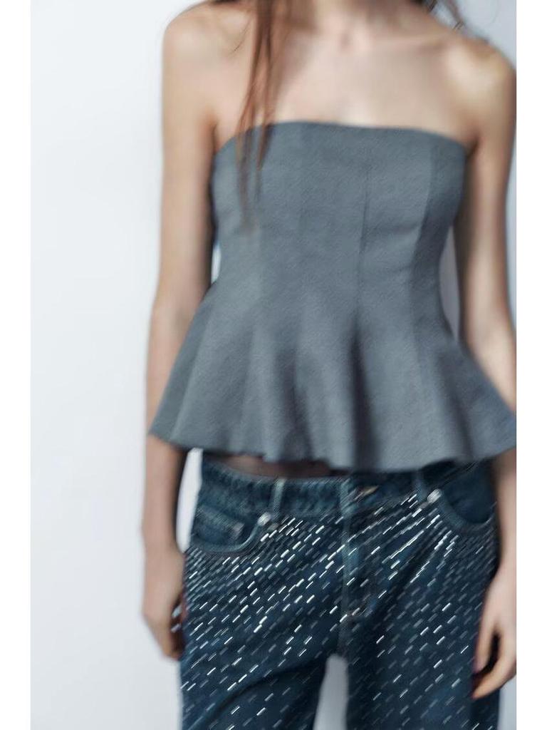 Autumn Women's European Style Versatile Short Skirt and Bandeau Top Set