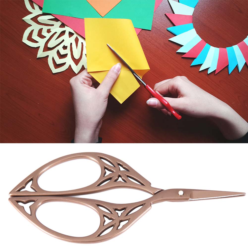 Vintage Creative Leaf Design Scissors Stainless Steel Household Needlework Scissors (Tawny)