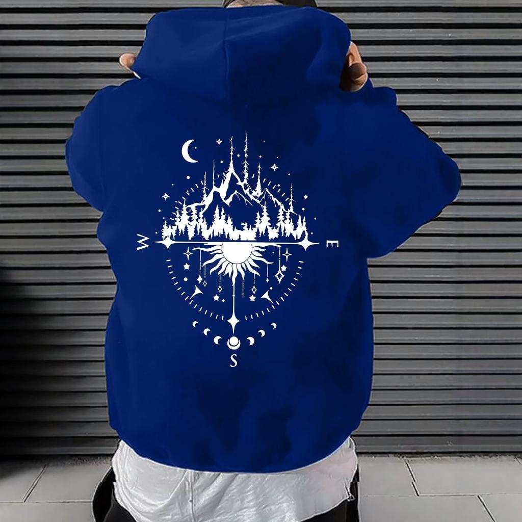 Street camping wind forest star theme printed hoodie mountain view moon phase oversize couple sweater
