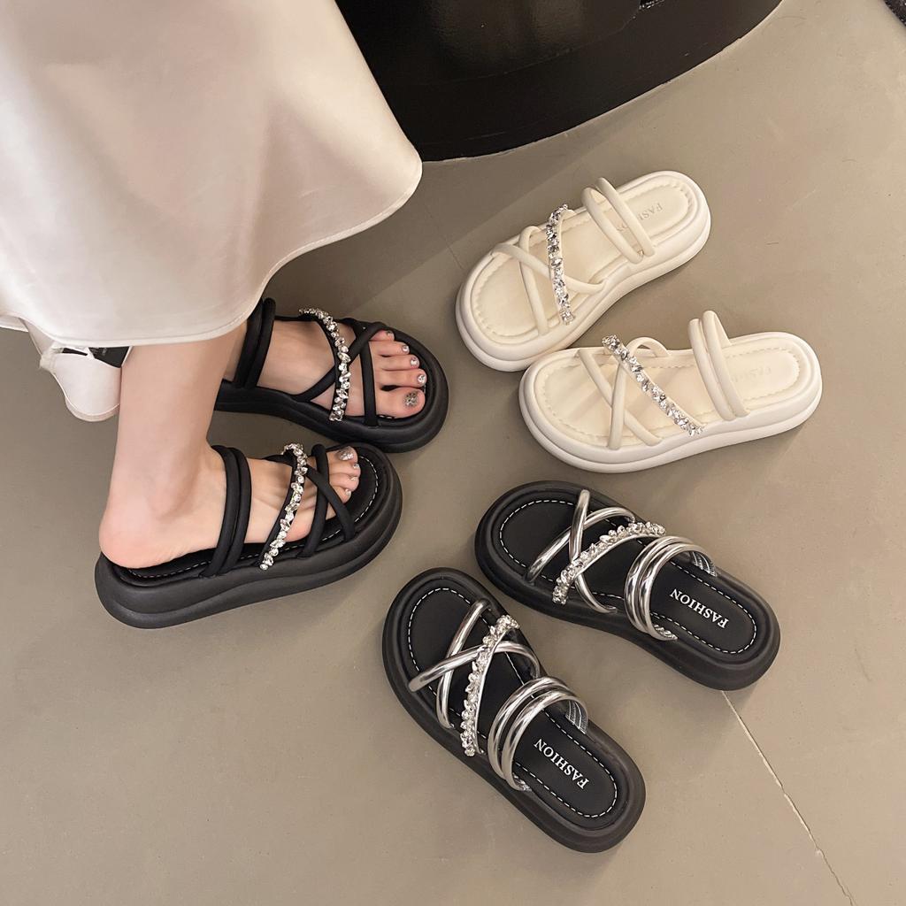 Stepping On Shit Soft Leather Slippers Women's 2025 New Summer Wear One-word Drag with Skirt Non-slip Soft Sole Two Wear Sandals
