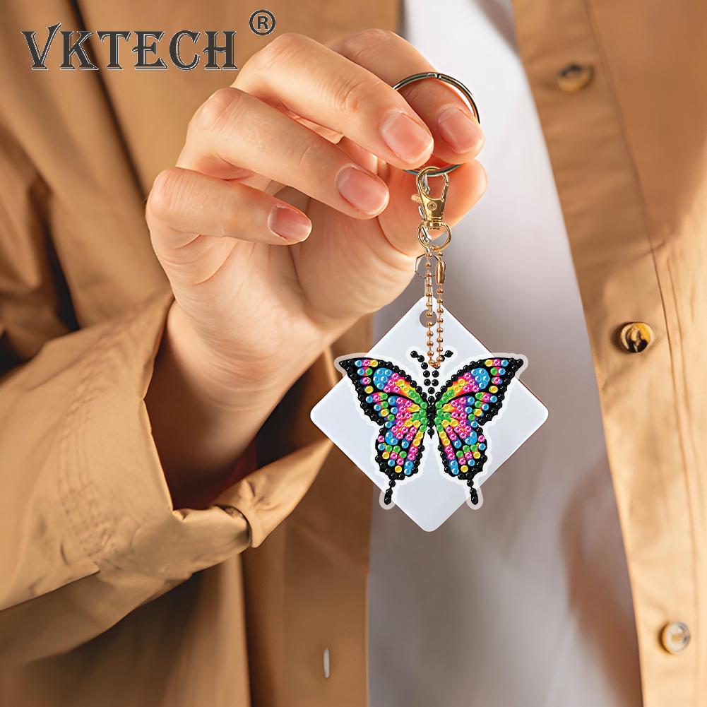 5pcs Double Sided Diamond Painting Keychain Special-shaped Drill Art Craft DIY Rhinestone Keyring Hanging Ornaments Gift