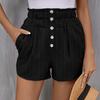Women's Button High Waist Shorts with Pockets - Summer Pleated Elastic Waist, Versatile and Casual.