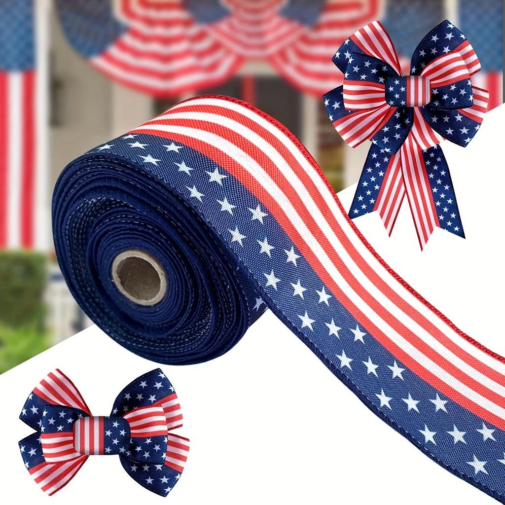 Stylish Day Independence Ribbon With Five Star Stripes American Bow Flag