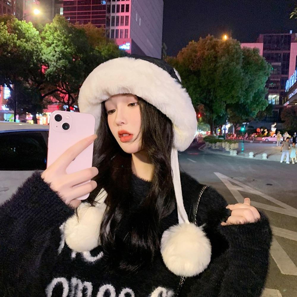 Solid Color Winter Hat for Women Keep Warm Plush Pullover Hat Simple Women Ear Protection Cap Girl
