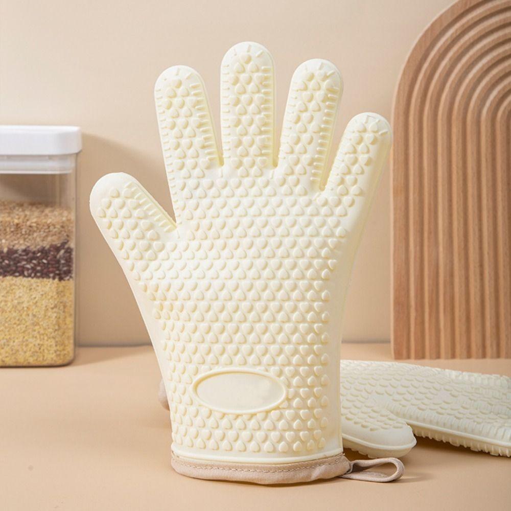 1 Pair Silicone Baking Gloves Heat Resistant Heat Insulation Mitts Durable BBQ Gloves  Hot Dish