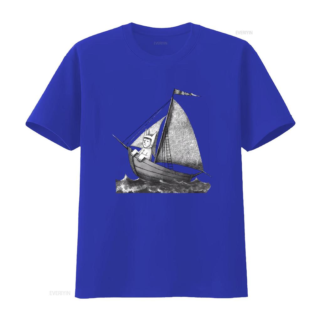 NWT Where the Wild Things Are Sailing on a Boat Funny Cool Trend T Shirt vintage Washed Casual Soft homme Breathable Stretched