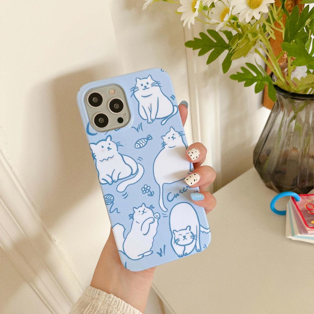 New 2022 High Quality Blue Cute Cats Fish Pc Hard Cover For Iphone X Xr 11 12 Pro Max 13 Promax Xsmax Phone Case Protector Capa