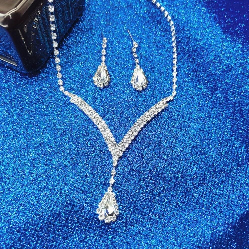Sparking Crystal Jewelry Set Crystal Bridal Jewelry Elegant Collar Chain  Wedding