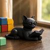 Bookshelf Decorative Accents 3D Printed Reading Cat Figurine, Statue with Eyeglasses, Creative Birthday Gifts Animal Desktop Ornament for Home Office