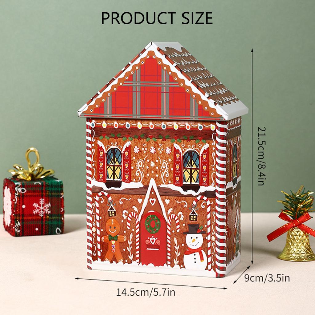 Festive Christmas House Shaped Tin Box Holiday Decorative Metal Container For Holiday Decor And Candy Storage Organizer