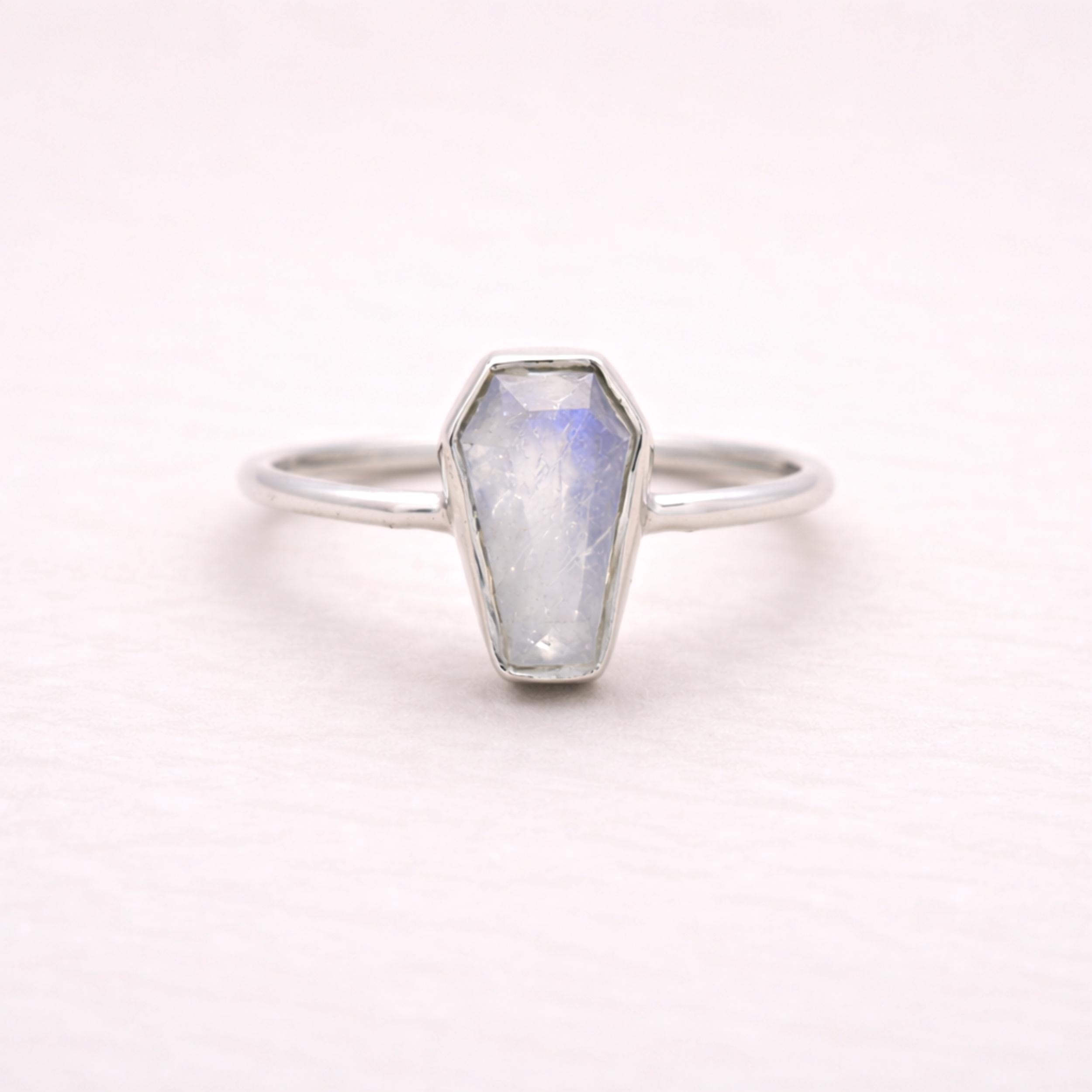 

Rainbow Moonstone Coffin Ring in 925 Sterling Silver, Dainty Gemstone Ring for Women, Boho Gothic Handmade Jewelry 4 серебряный