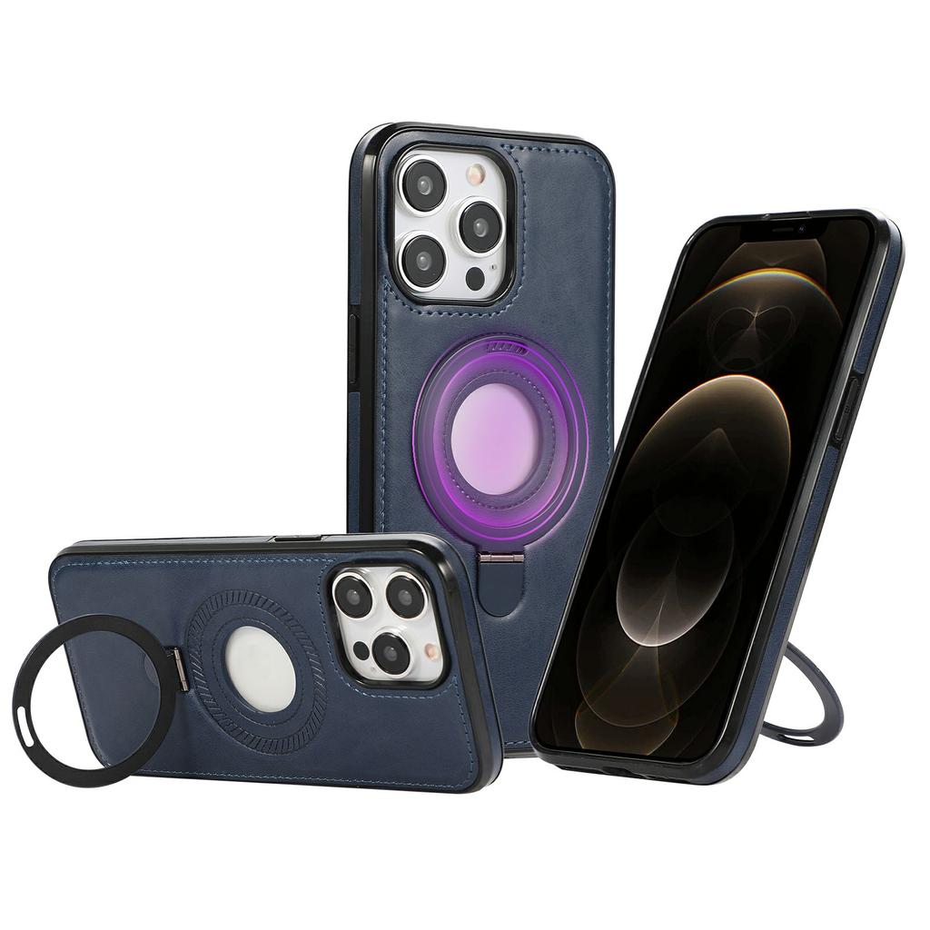 For iPhone 12/12 Pro Case Magnetic Kickstand PU Leather Coated PC+TPU Phone Cover