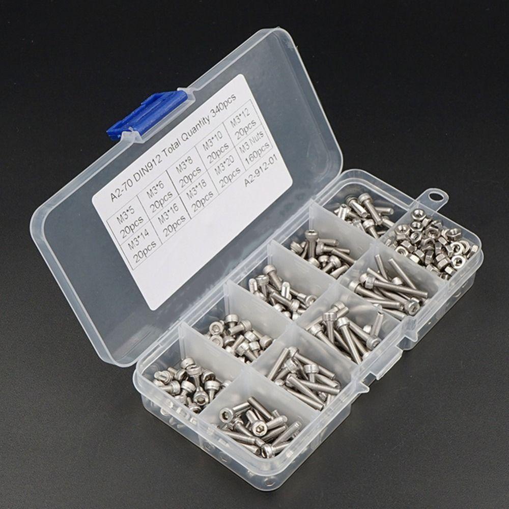 340Pcs 5/6/8/10/12/14/16/18/20mm Metric Screw Assortment Kit M3 Screws  Motorcycle Bike Repair