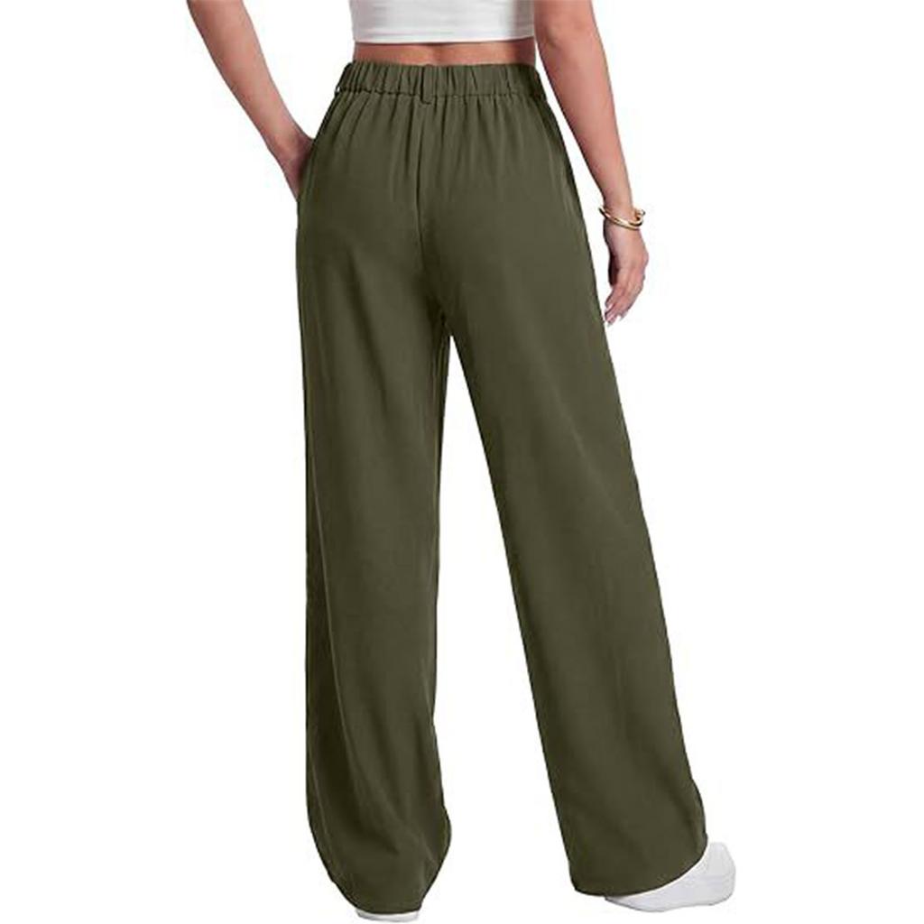 Women Loose Fit Casual Suit Pants High Waist Long Trousers Wide Leg Relaxed Style with Button and Zipper Closure for Daily Wear