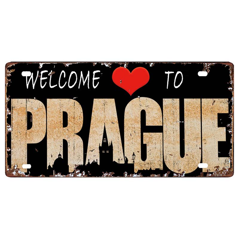 Prague Travel City Car Lisence Vintage Poster Souvenir Metal Sign Retro Plaque For Wall Shop Bar Home Decor 30X15CM  DC-0958A