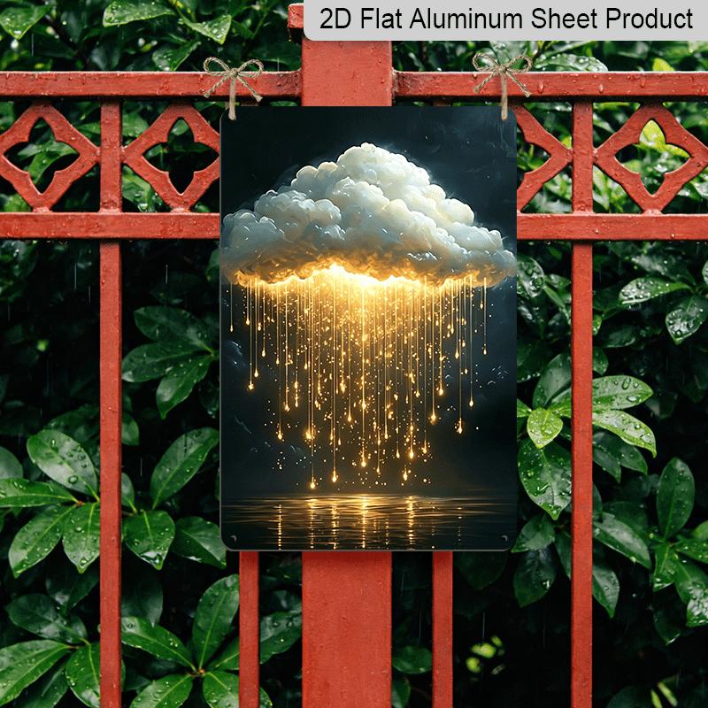 2D Flat Golden Rain Cloud Metal Sign - Magical Fantasy Wall Decor Durable Aluminum Material Modern Living Room Wall, Bedroom Accent Decor, Art