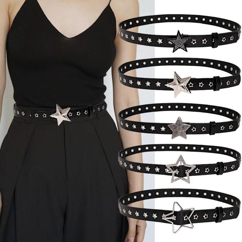 PU Belt with Star Buckle Multiple Type Waist Belt Fashion Enthusiasts Belt Coat Dress Female Wide Formal Waistband