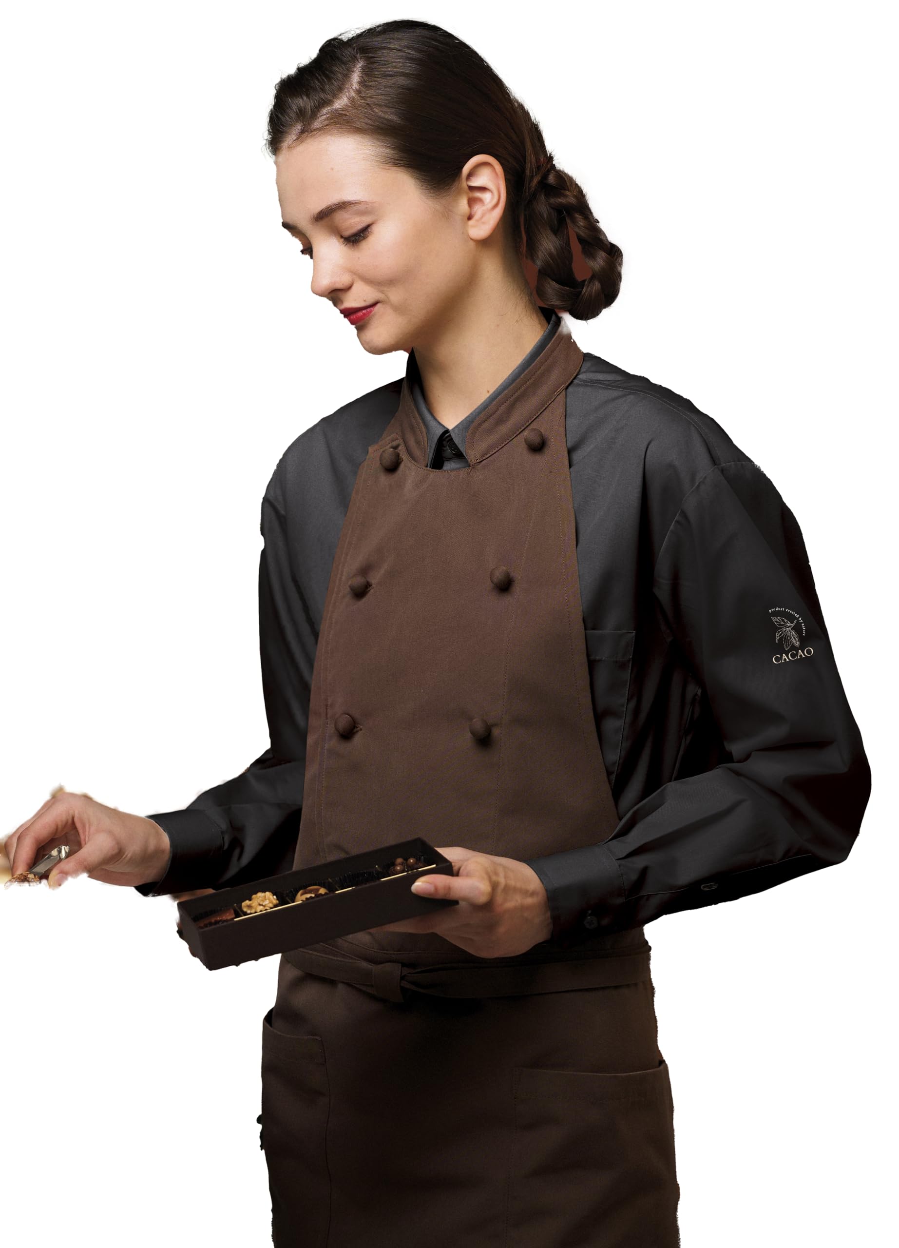 

фартук в стиле пальто Albe фартук в стиле пальто Легко носить Стильный Антибактериальный и дезодорирующий Двубортный Ресторан Кафе Кондитерская Униформа AS9005 Темный