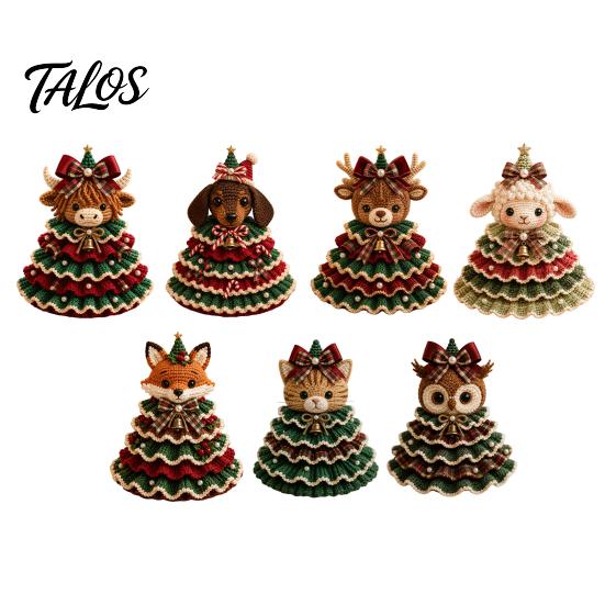 Handmade Birthday Gift Ideas Animal Xmas Tree Crochet Kit, Christmas DIY Cute Desktop Holiday Decorations Highland Cow Forest Craft Kit for Beginners,