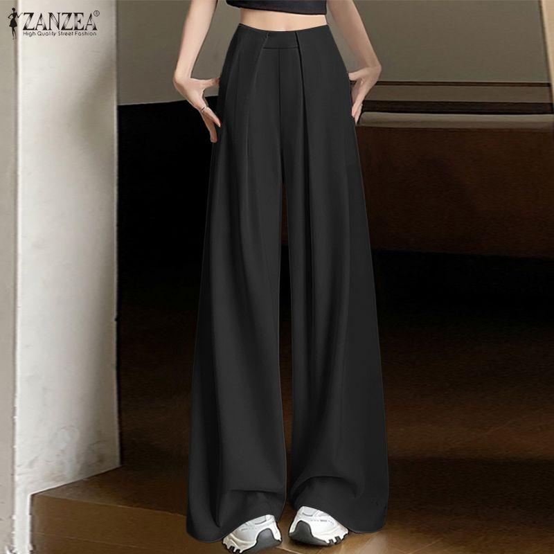 ZANZEA Women Classic Casual Solid Color Loose Wide Leg Pants