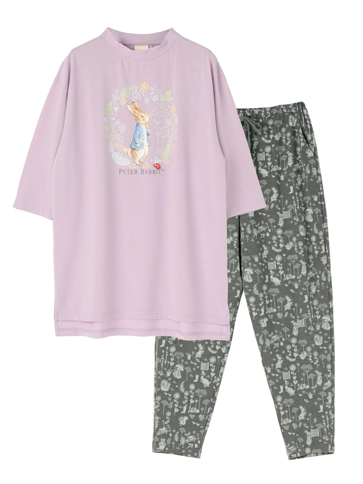 

Sleeve Top and Large Loose Cute Front Print Tunic Pants PETER Authentic Cotton Blend Absorbent [repose time] Women s Roomwear, 5/8 Bottoms, Size, бузковий