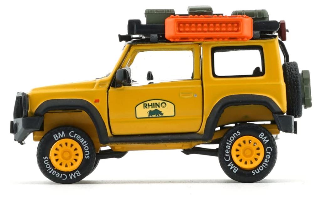 Scherer Designs BM CREATIONS Měřítko Suzuki Jimny 2019 RHD Rhino Slonová kost Žlutá Balíček příslušenství BMC X JIMNY 5. výročí Hotový model 1/64 (JB74)