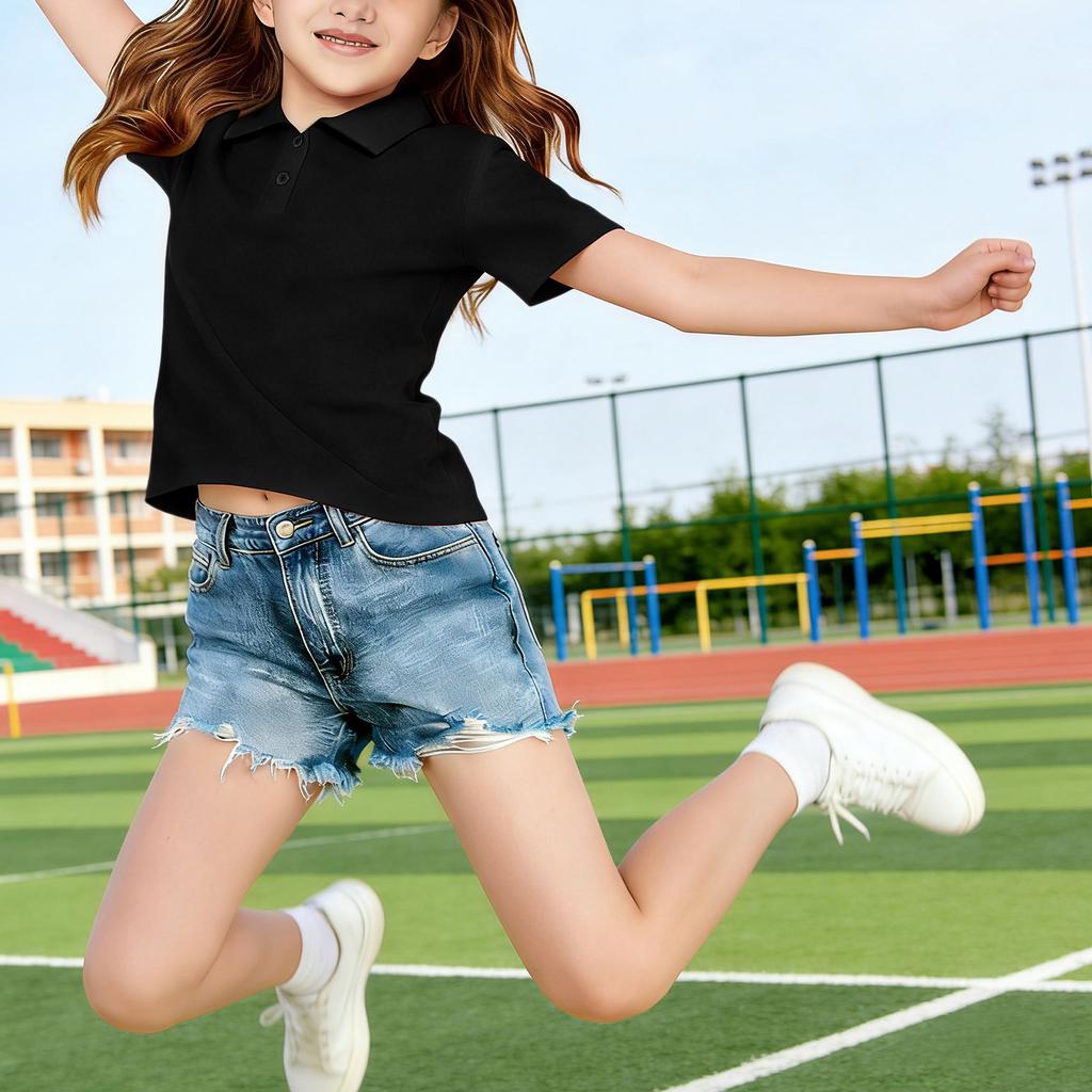 Short Sleeve Polo Shirt for Girls Classic Collar Design Soft Breathable Fabric Suitable for Daily Wear and School Uniform
