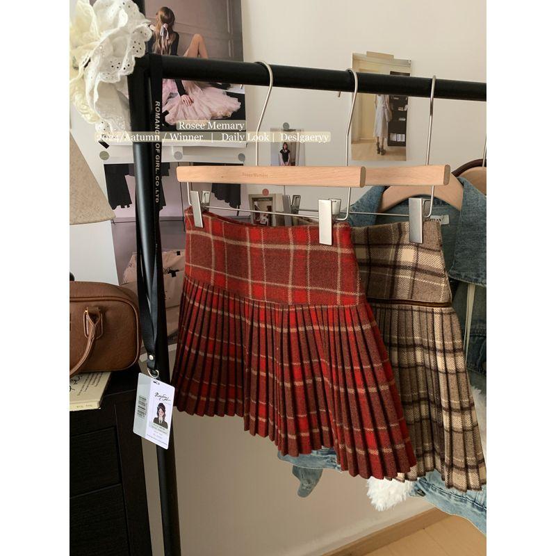 Kumikumi Preppy Plaid High Waist Skirt Women clothes Autumn Versatile Age-Reducing Slimming A- line Skirt Pleated Skirt