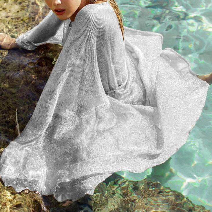 New knitted elastic mesh cardigan long sunscreen suit beach jacket bikini outer swimsuit blouse women