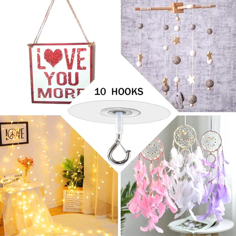 2/5 Stück Deckenhaken Selbstklebende Schwerlast-Haken Ohne Bohren Küchenwand Schlüsselhänger Zum Aufhängen von Pflanzen Windspielen