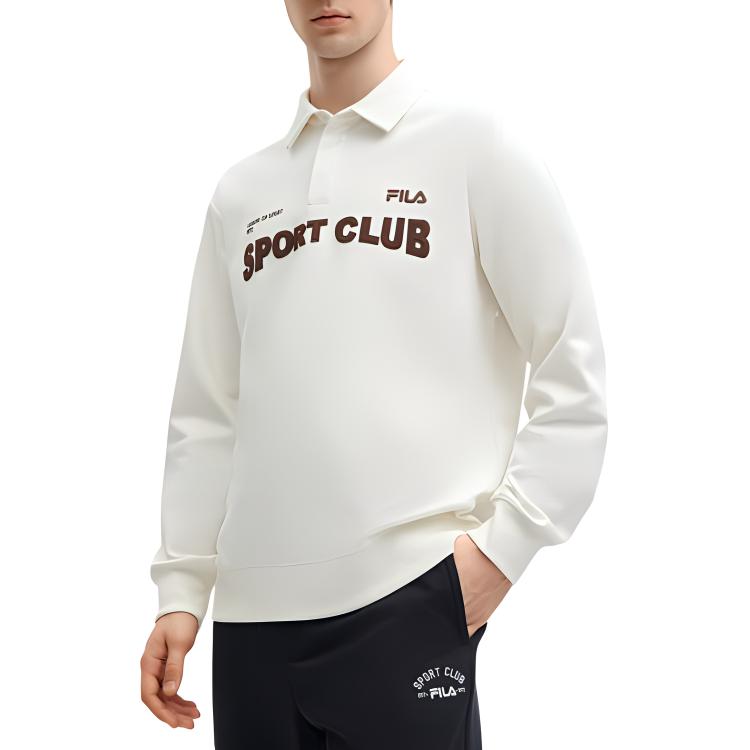 FILA Letter Print Casual Long Sleeve Polo Shirt Men tops White F11M419207F-WT