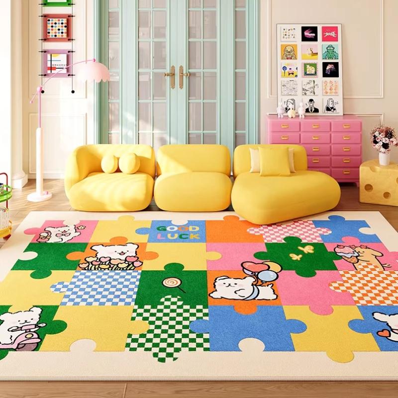 Dopamine Color Carpets for Living Room Cartoon Cute Bedroom Decor Carpet Fluffy Soft Lounge Plaid Rug Home Thick Plush Floor Mat