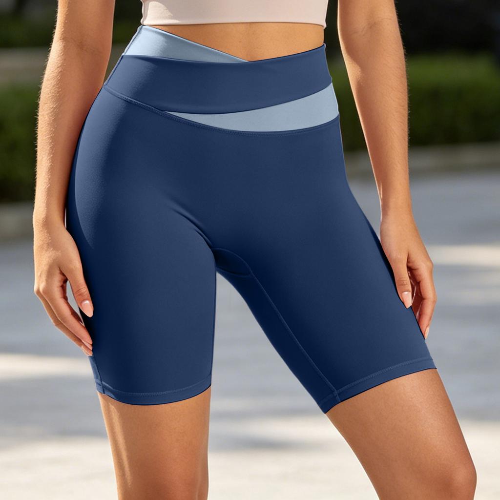 High Waist Yoga Shorts for Women Five Inch Seamless Workout Shorts with Crossover Waistband and Hip Design for Fitness Running Cycling Gym Activities
