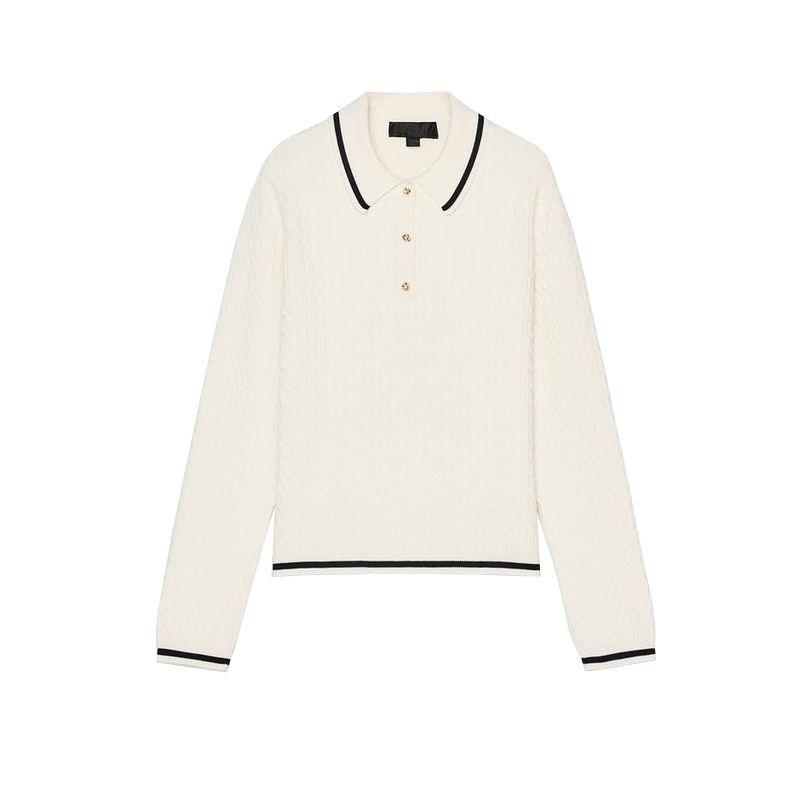 Spring New Women's Clothing Preppy Style Contrast Color Trim Minimalist Long Sleeve Polo Shirt Collar Sweater 6771055